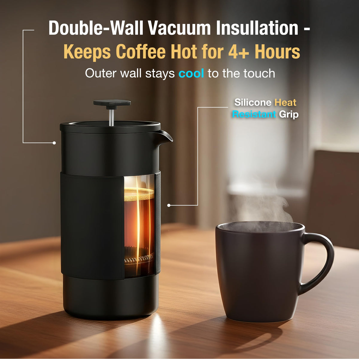 12 oz Double Wall Insulated Travel French Press Coffee Maker Set J868399