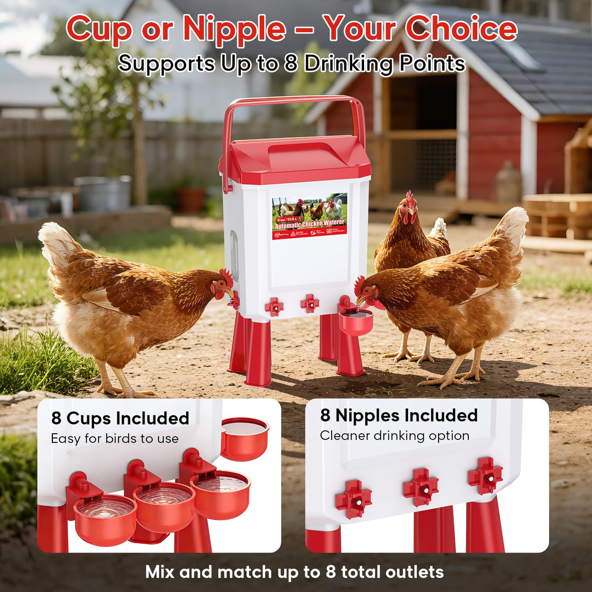 Automatic Chicken Waterer with Float Valve, 3 Gallons O478