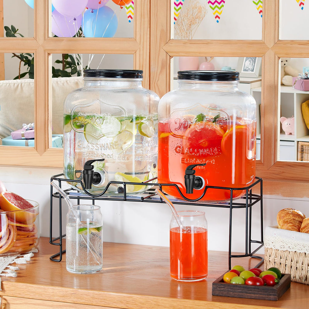 2pcs 1.5 Gallon Glass Drink Dispenser with Metal Stand X61768