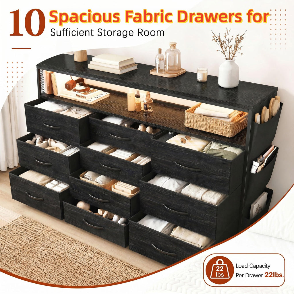 10 Drawer Dresser with LED Lights & Power Outlets D674522