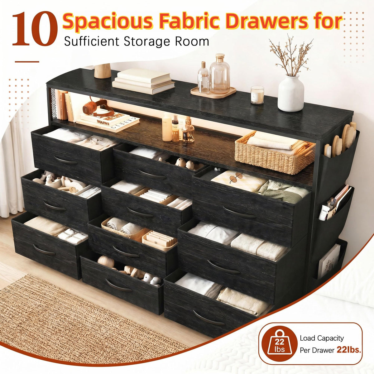 10 Drawer Dresser with LED Lights & Power Outlets D674522