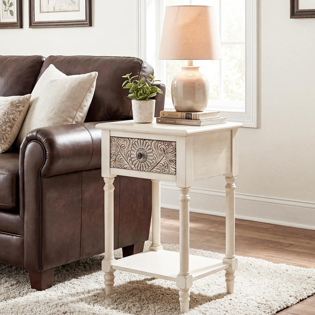 2 Pieces MDF 2-Tier Nightstand with Storage Drawer S655