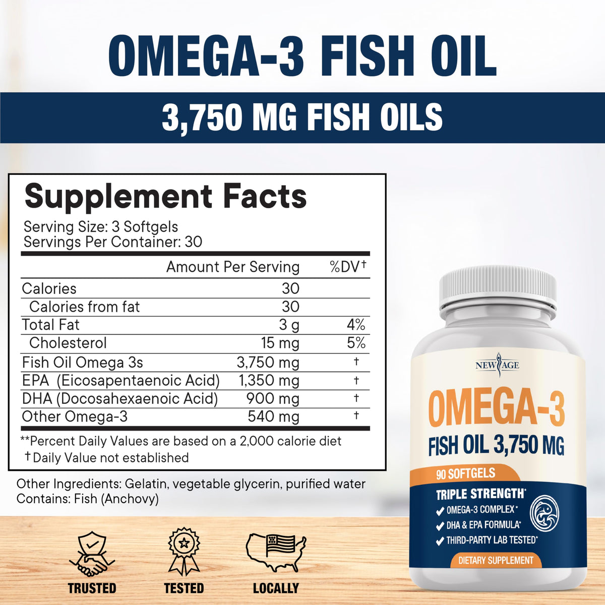 Triple Strength Omega 3 Fish Oil 3750 mg EPA & DHA 180 Count K774887