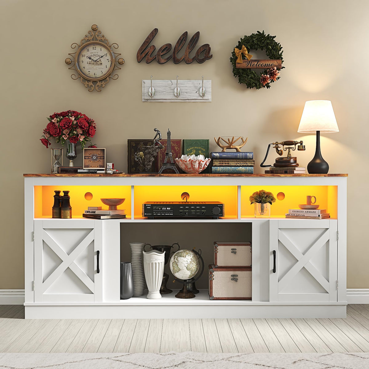 Farmhouse TV Stand for 70/75/80 Inch TV, White X780676