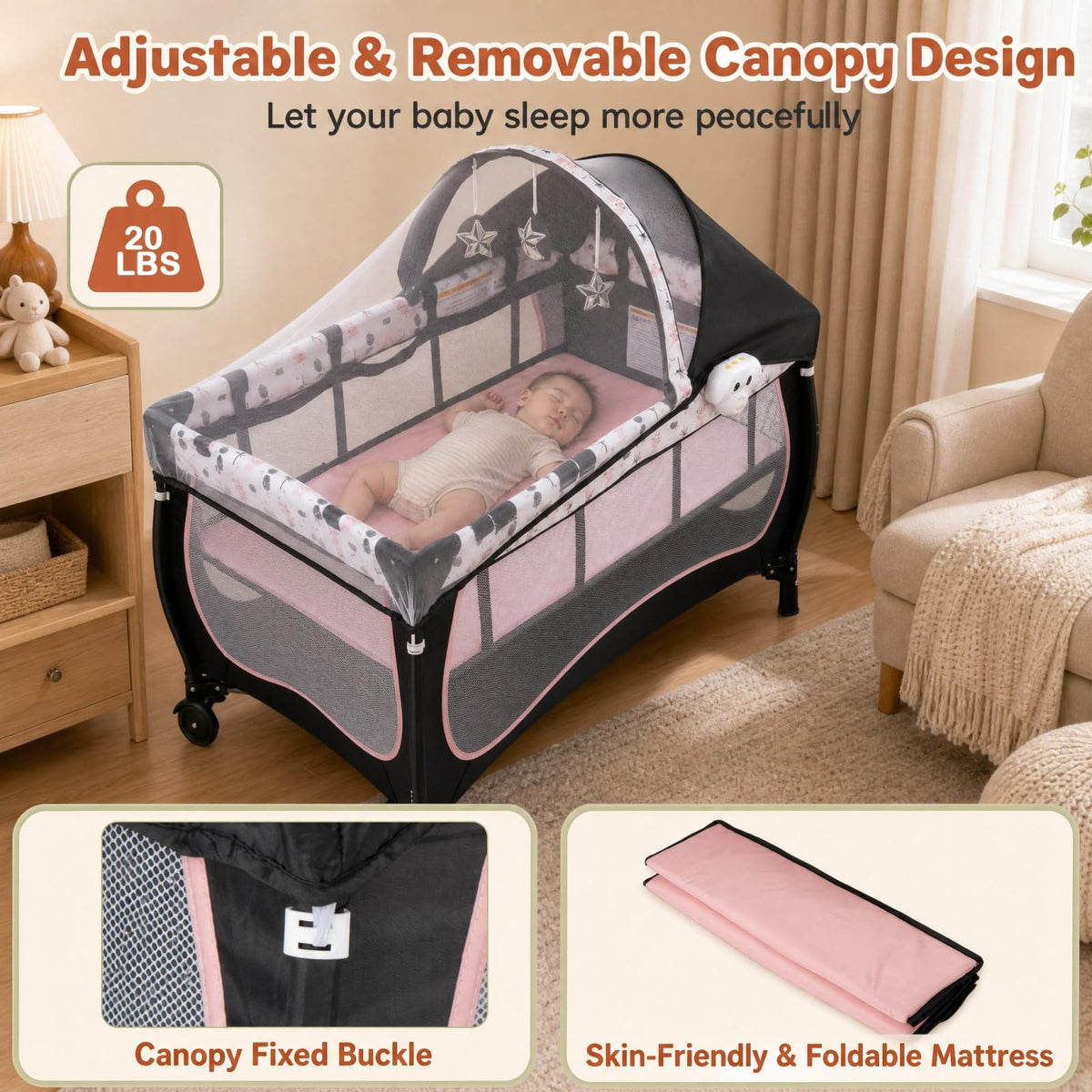 4 in 1 Portable Baby Playard with Bassinet and Changing Table S70052