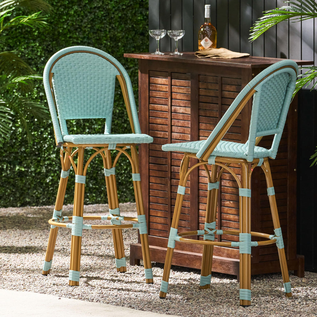 Light Teal PE Rattan Aluminum Bar Stools Set of 2 V76334