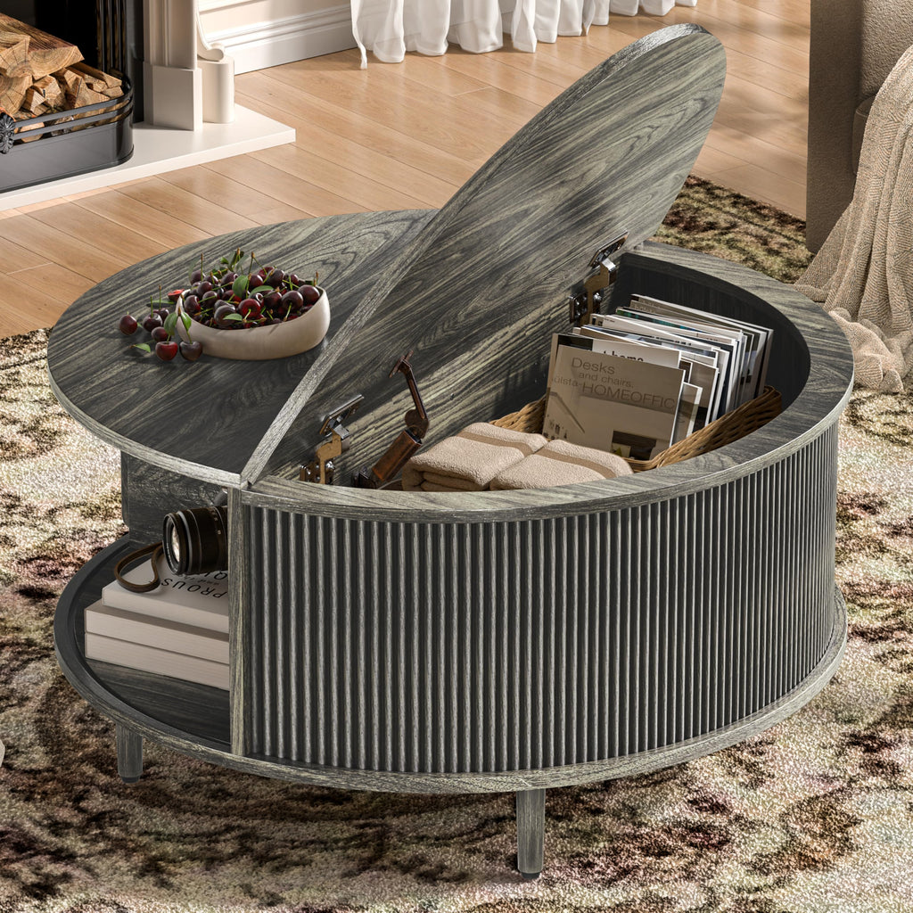 Round Coffee Table, 31.5" Lift-Top with Storage, Grey L884