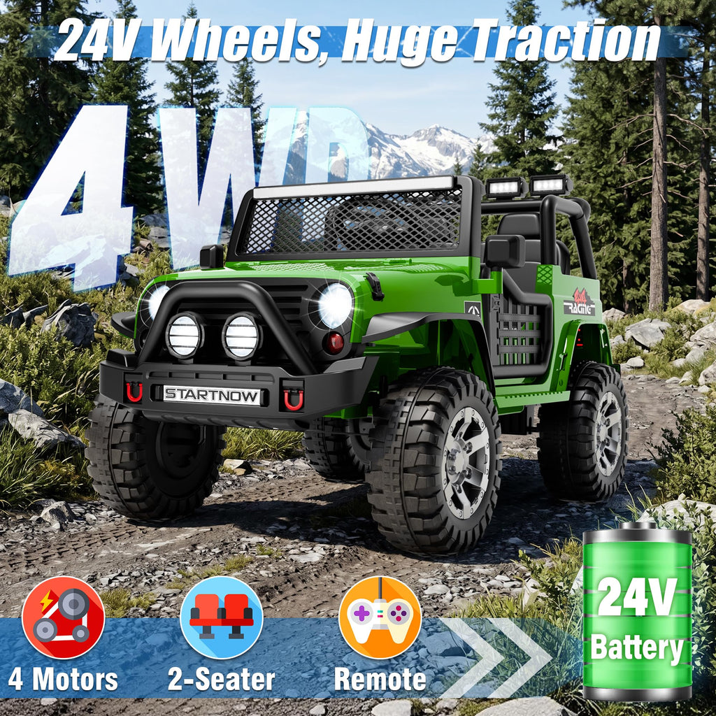 24V 4WD Ride on Truck Car with 800W Motors, Remote Control, 2 Seaters, Green T7647