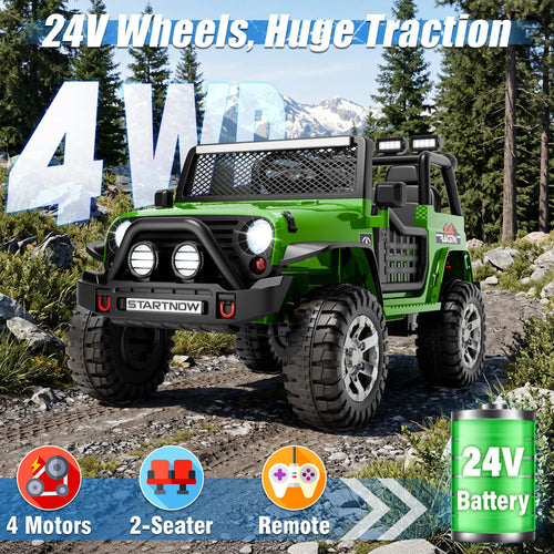 24V 4WD Ride on Truck Car with 800W Motors, Remote Control, 2 Seaters, Green T7647