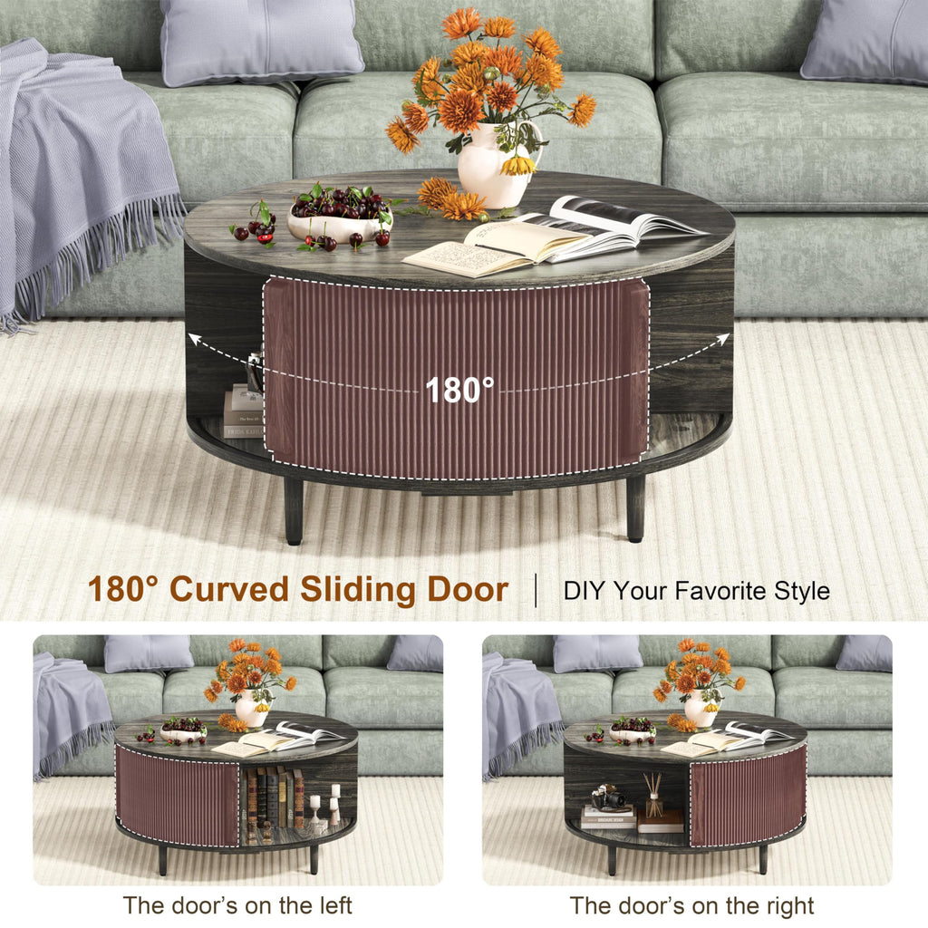 Round Coffee Table, 31.5" Lift-Top with Storage, Grey L884
