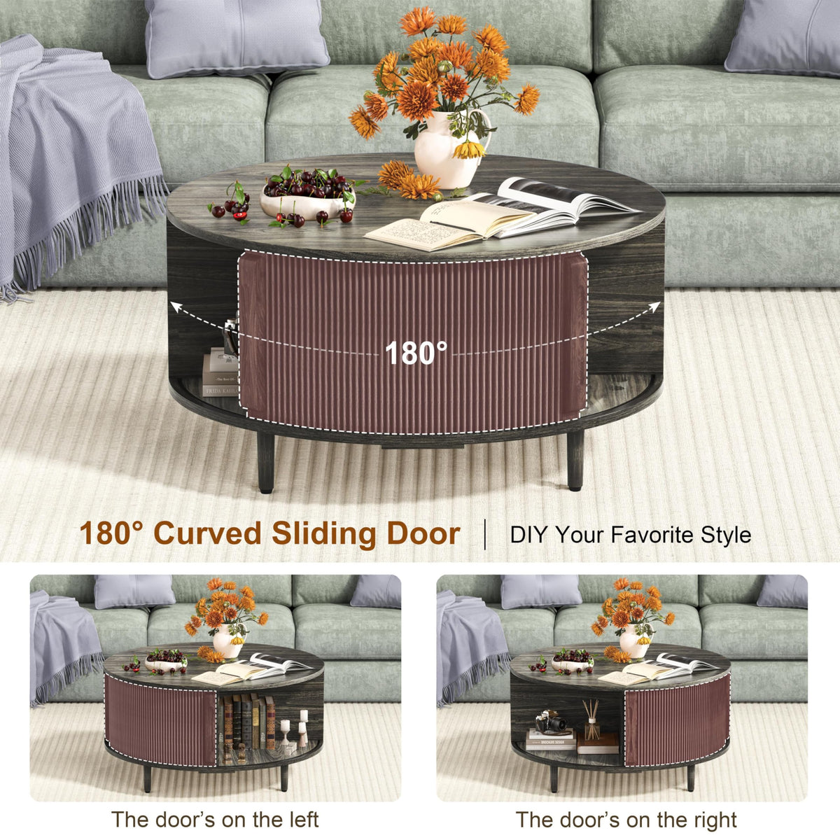 Round Coffee Table, 31.5" Lift-Top with Storage, Grey L884