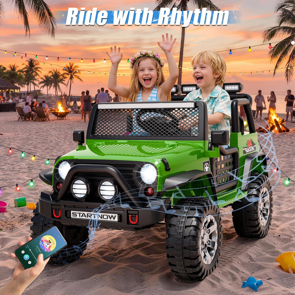 24V 4WD Ride on Truck Car with 800W Motors, Remote Control, 2 Seaters, Green T7647