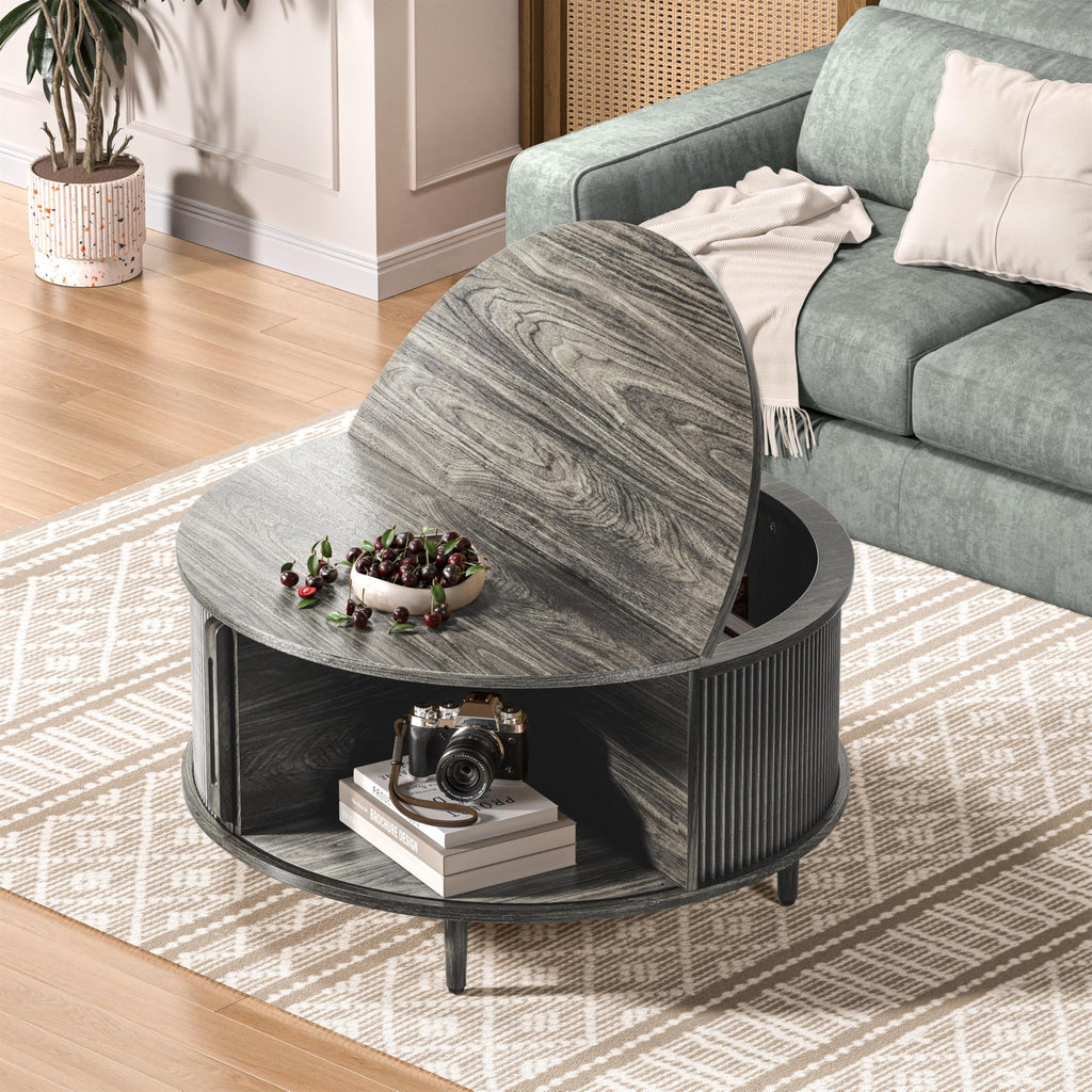 Round Coffee Table, 31.5" Lift-Top with Storage, Grey L884