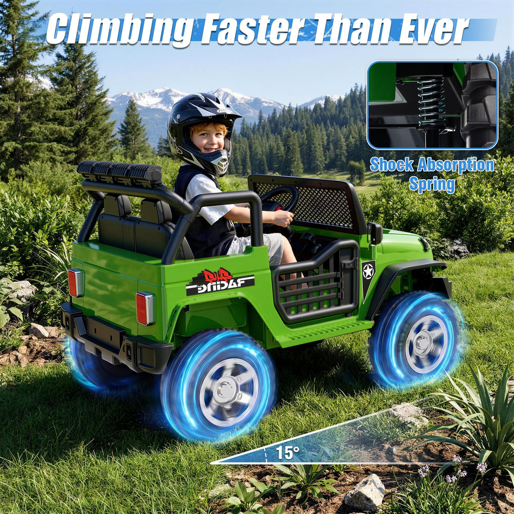 24V 4WD Ride on Truck Car with 800W Motors, Remote Control, 2 Seaters, Green T7647