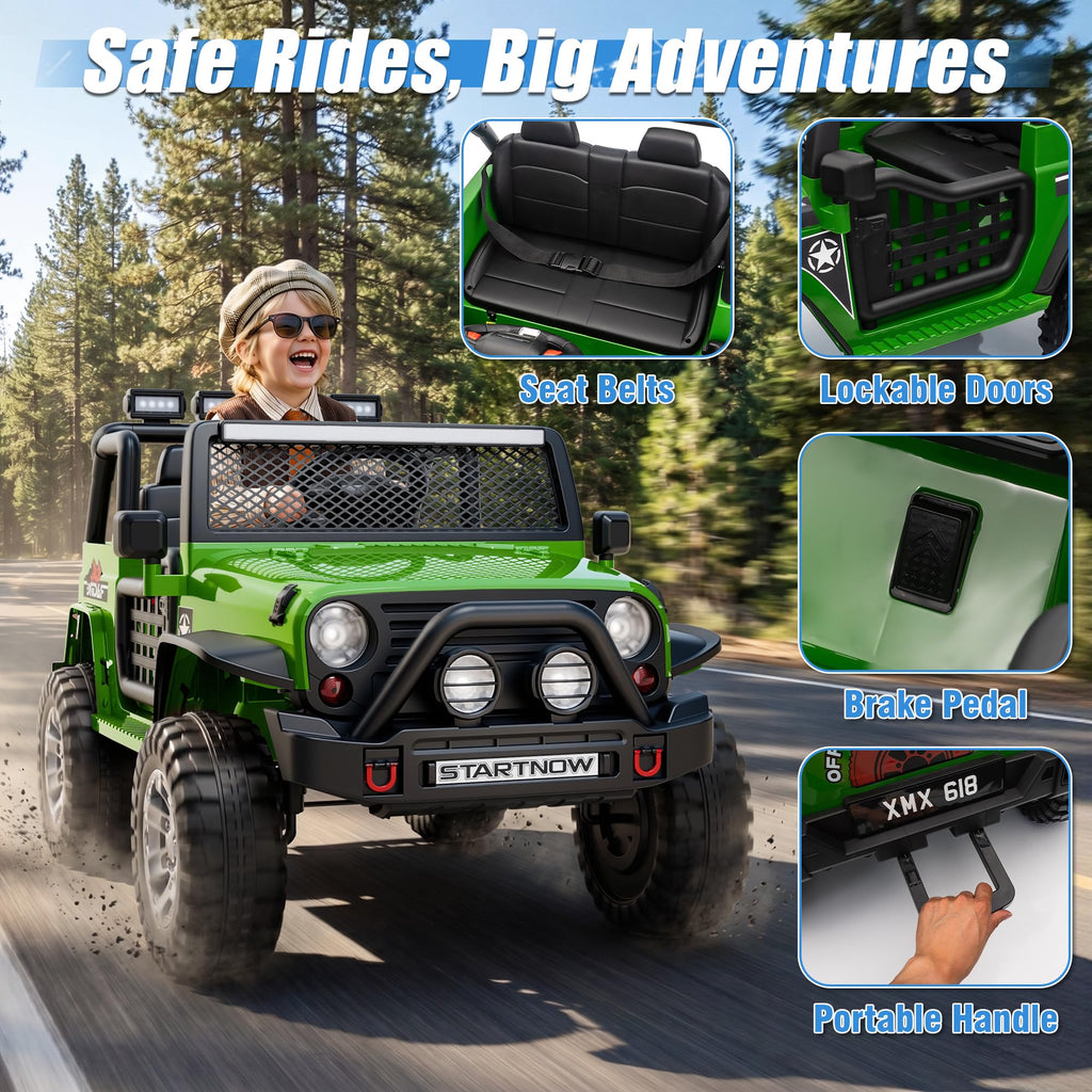 24V 4WD Ride on Truck Car with 800W Motors, Remote Control, 2 Seaters, Green T7647