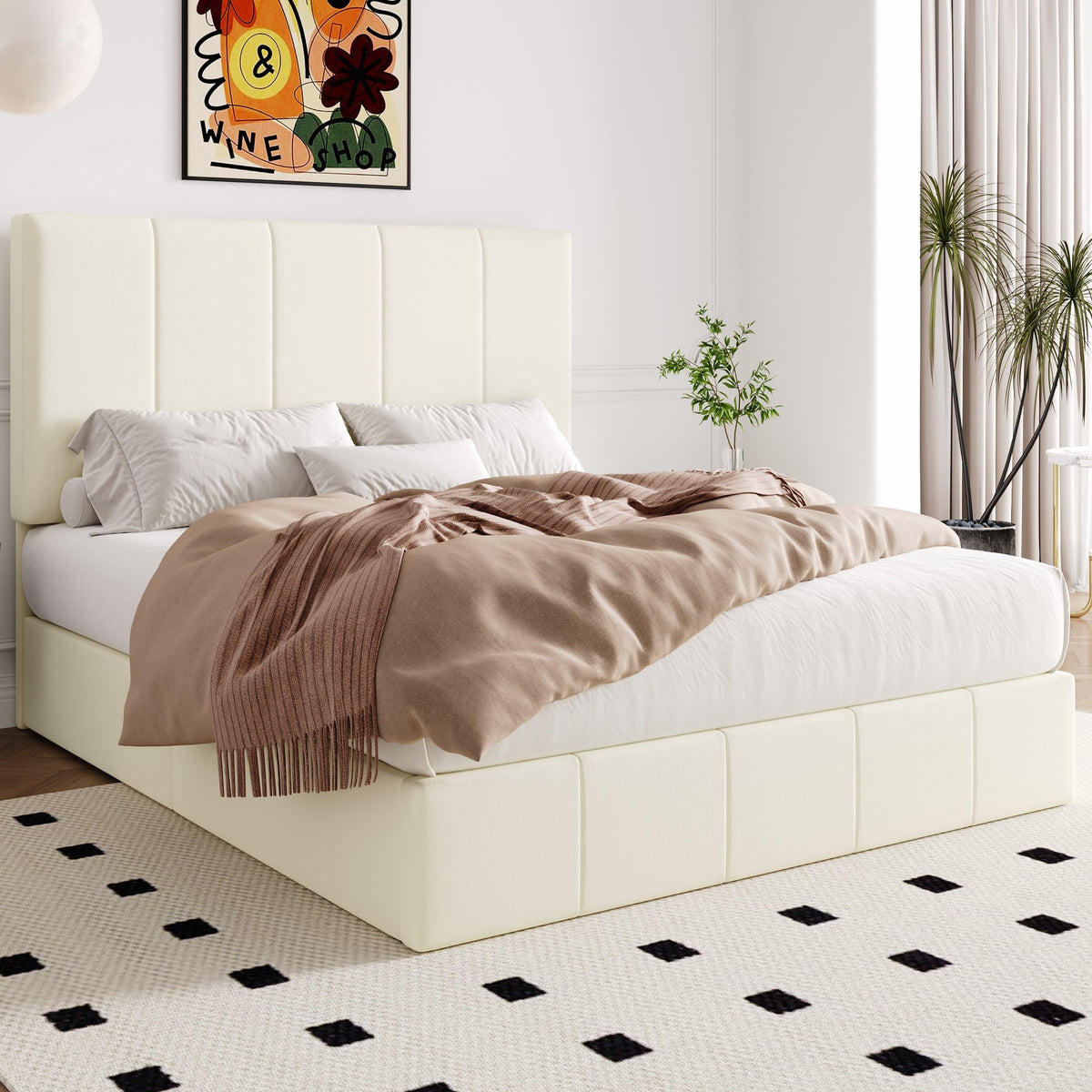 Queen Size Velvet Lift Up Storage Bed Frame V705