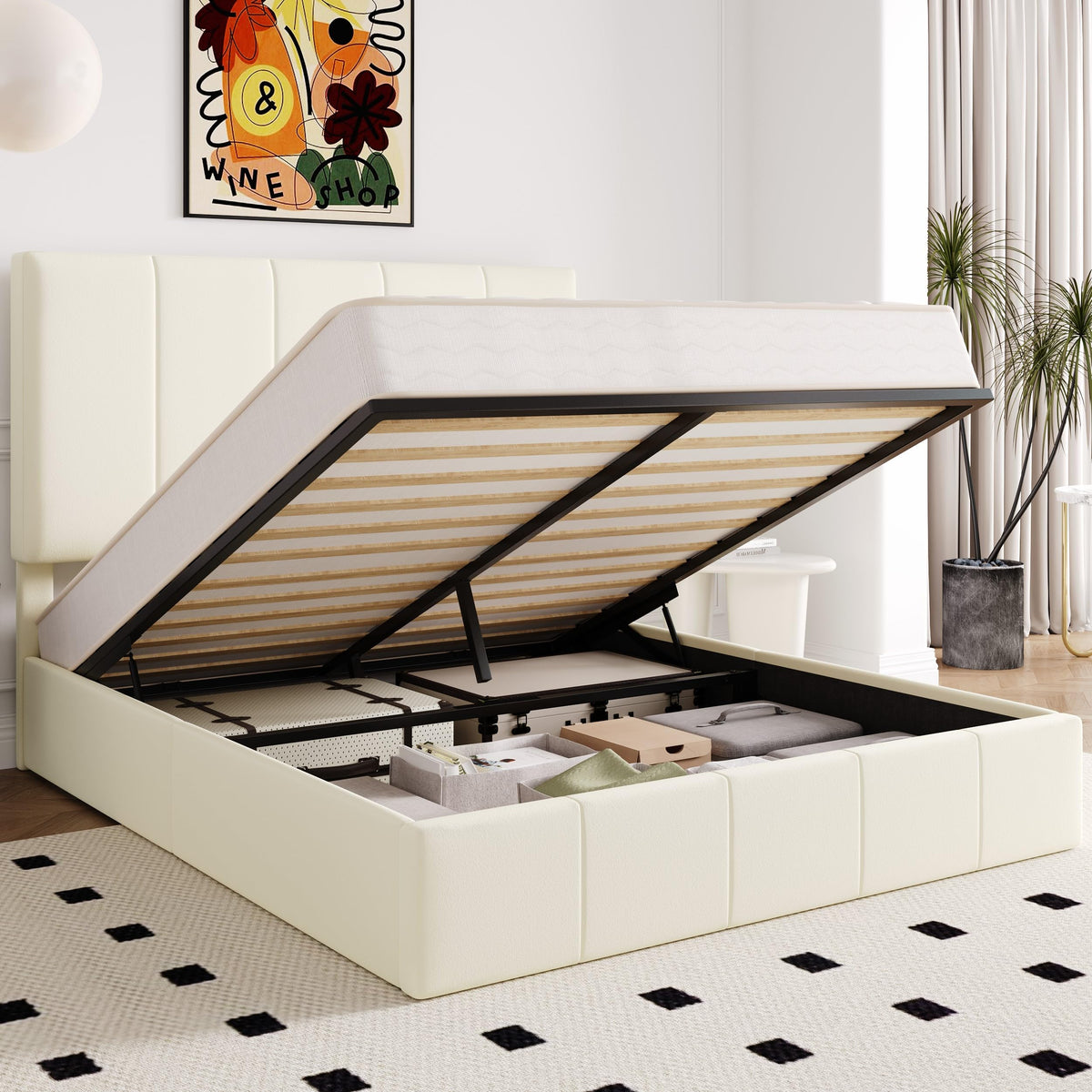 Queen Size Velvet Lift Up Storage Bed Frame V705